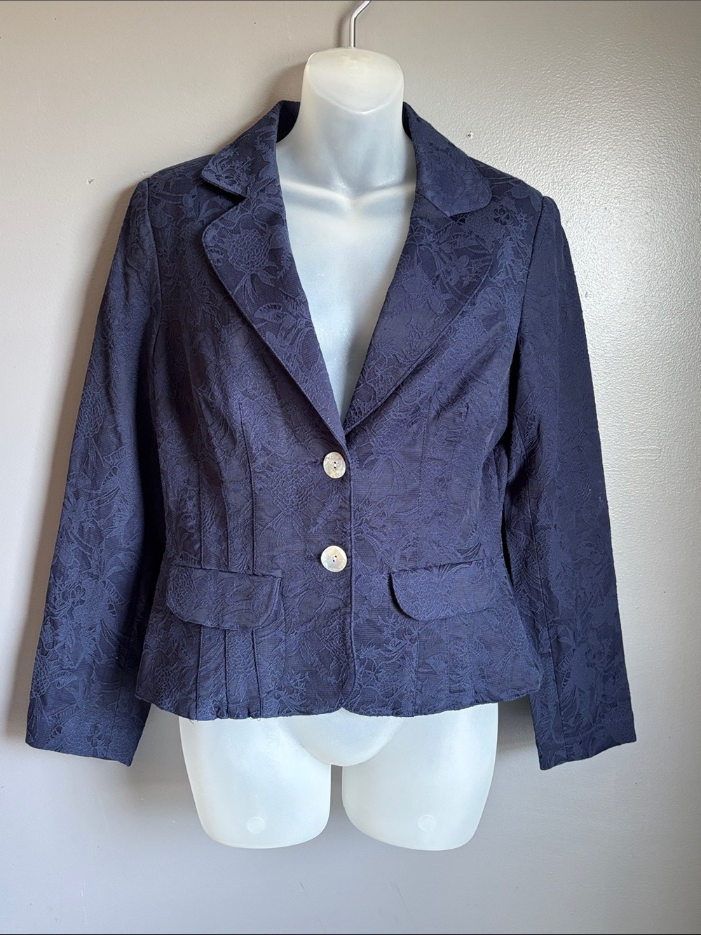 NWT B. Moss Navy Floral Jacquard Notched Lapel Blazer * sz 6